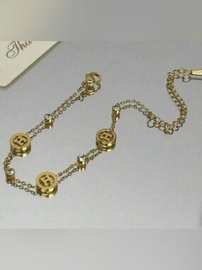 NWT 18k Gold Plated Over Stainless Steel LUX H-Letter Rhinestone Bracelet